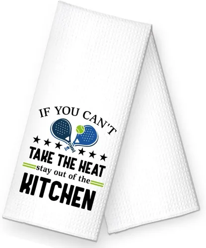 Vista 7 de RZHV Toalla de cocina con texto en inglés "Stay Out of the Kitchen", divertida toalla de platos de pickleball regalo para mujeres, hermanas, amigas