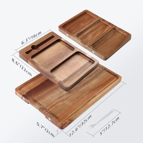 Vista 5 de hecef Juego de tablas de charcutería extra grande, 3 en 1, bandeja magnética de madera de acacia con bolsa de almacenamiento, bandeja de picnic al