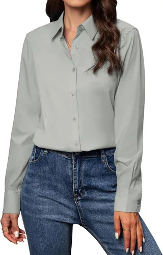 Vista 8 de Camisas con botones para mujer de ajuste clásico, camisa de vestir, camisa de trabajo, de negocios, casual, de manga larga, blusa, tops