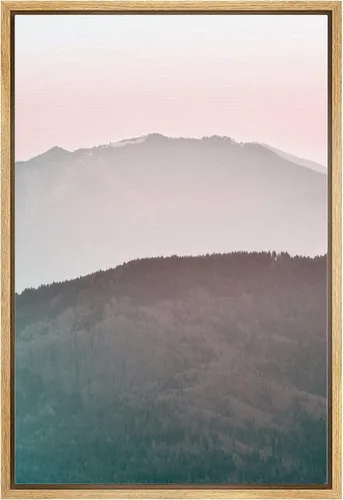 Vista 29 de SIGNWIN Framed Canvas Print Wall Art Neon Pink Mountain Range View Nature Wilderness Photography Modern Art Rustic Landscape Relax/Calm Multicolor