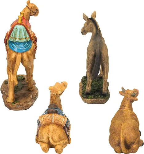 Vista 5 de Three Kings Gifts - Camellos, burro y buey, base inferior plana de Polystone para estabilidad, decoración del hogar, juegos y figuras de belén