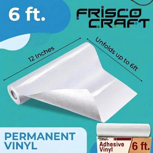 Vista 2 de Frisco Craft s Vinilo permanente blanco brillante, 12 pulgadas x 6 pies, vinilo autoadhesivo duradero para manualidades, señalización y decoración