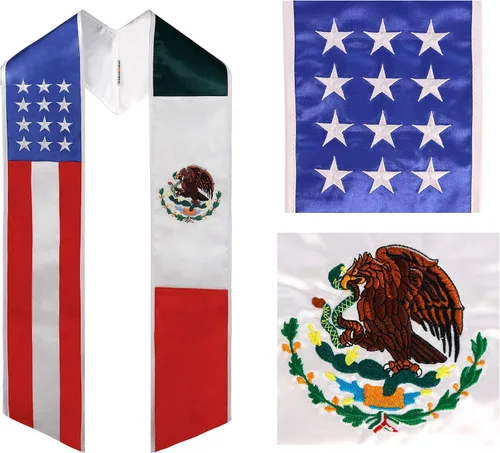 Vista 4 de GraduationMall Bandera de país Estola de graduación Bordado Faja para estudio a bordo de estudiantes internacionales