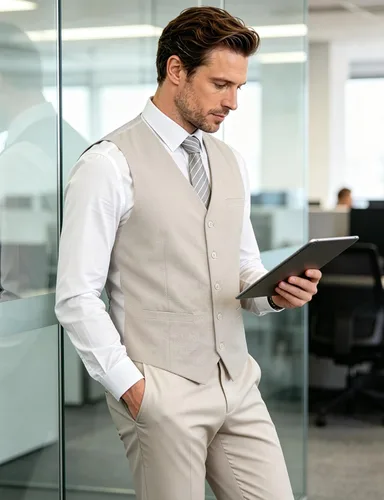 Vista 2 de JEMITOP Chaleco de vestir ajustado con textura ligera para hombre Beige