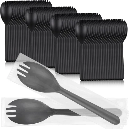 Vista 9 de EUSOAR Tenedores y cucharas desechables a granel, 50 piezas de plástico de 5.5 x 1.2 pulgadas, cucharas de tenedor de servicio de cubiertos
