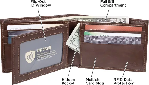 Vista 6 de Dockers Mens piel Capacidad extra Slimfold Bifold Wallet