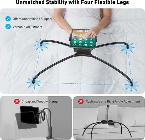 Vista 4 de AboveTEK Soporte para iPad para cama, soporte ajustable para tableta, soporte para Kindle manos libres de 360° para leer en la cama, compatible