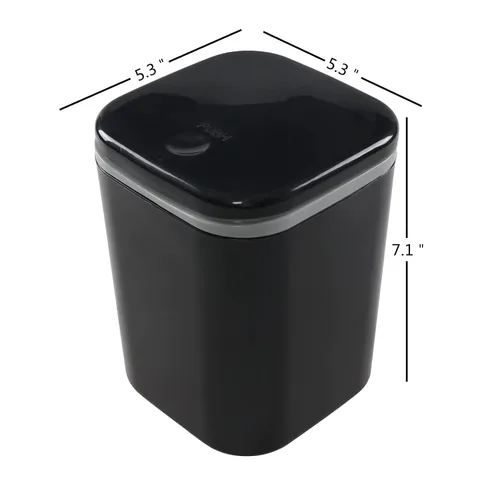 Vista 2 de Cubo de basura pequeño de 0.5 galones para encimera, cesta de basura de escritorio pequeña, color negro Mini basurero de escritorio con botón