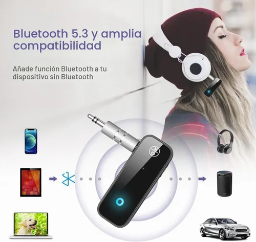 Vista 6 de Paquete de 2 adaptadores Bluetooth Aux para coche, receptor transmisor Bluetooth 5.3 2 en 1 para auriculares, altavoz de audio para el hogar