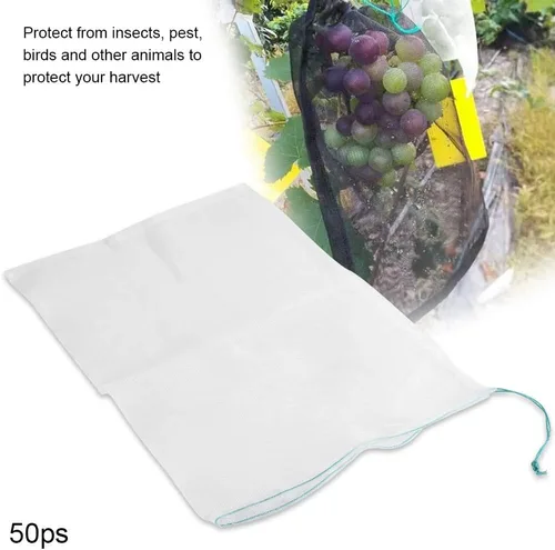 Vista 6 de 50 bolsas de malla de nailon transparentes, reutilizables, para plantas de jardín, frutas, bolsas de almacenamiento con cordón de malla de múltiples