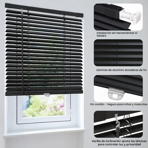 Vista 3 de LazBlinds Mini persianas de aluminio de 1" sin herramientas, sin necesidad de taladro, persianas sin cables para ventanas, persianas horizontales