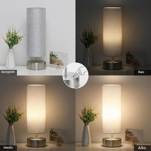 Vista 3 de Lámpara táctil de noche, lámpara de mesa de control táctil de 3 vías Sombra gris con base plateada