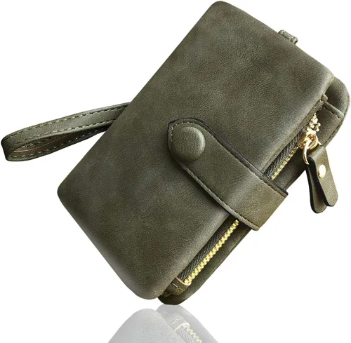 Vista 2 de AOXONEL Women's Small Bifold Leather wallet Rfid blocking Ladies Wristlet with Card holder id window Coin Purse