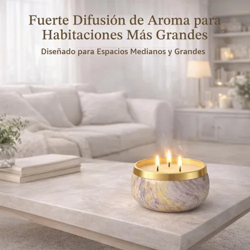 Vista 6 de YMing Juego de 3 velas de regalo de 3 mechas, 14 onzas cada una, velas perfumadas para el hogar, té blanco y salvia, vainilla y ámbar, cedro