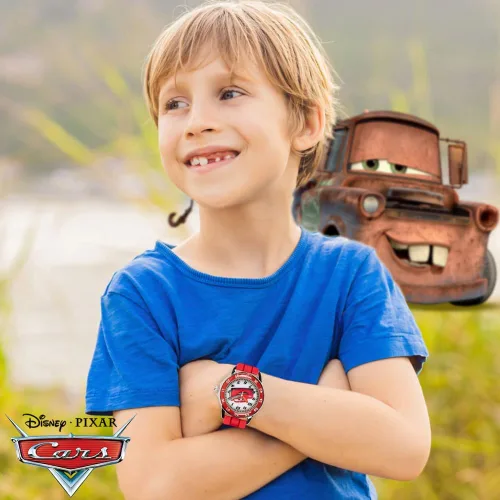 Vista 4 de Disney Reloj para enseñar la hora a niños CZ1009 Cars Rayo McQueen Reloj circular con correa de hule roja