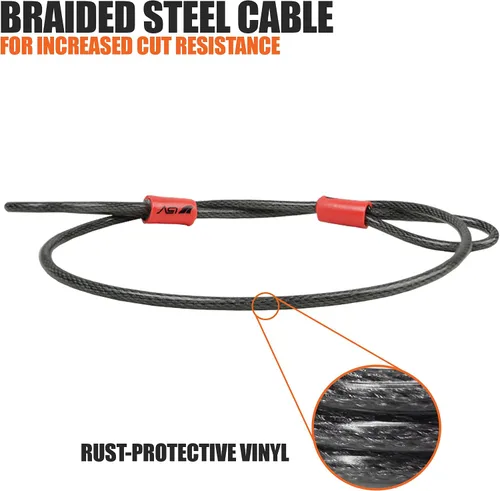 Vista 5 de BV Cable de bicicleta de 2.5 pies con bucles - Cable de acero trenzado resistente al corte de 5 mm (3/16 pulgadas) - Versátil y resistente a la Única