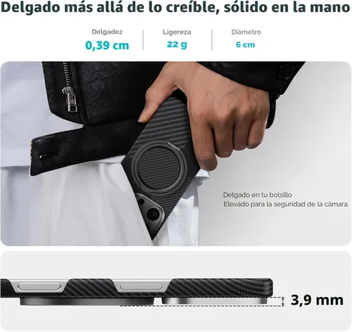 Vista 5 de BENKS ArmorPop │ Agarre magnético para teléfono y soporte para MagSafe, soporte de anillo giratorio ajustable de 360° para iPhone 17/16/15/14/13/12