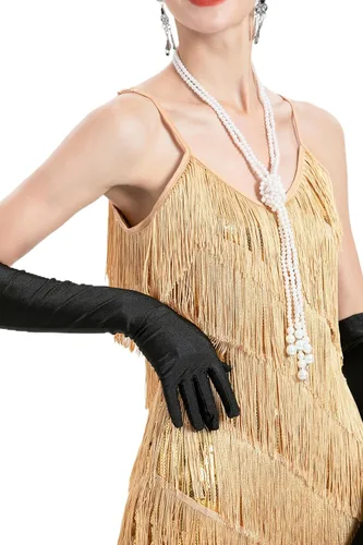 Vista 4 de Vestidos de tirantes con flecos y borlas para mujer, ropa de baile a la moda, con accesorios de los años 20
