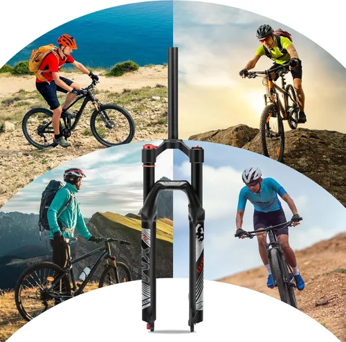 Vista 8 de Horquilla de suspensión BUCKLOS para bicicleta de montaña de 26/27.5/29, tubo recto de ajuste de rebote de 1.126 in QR 0.354 in de viaje, bloqueo