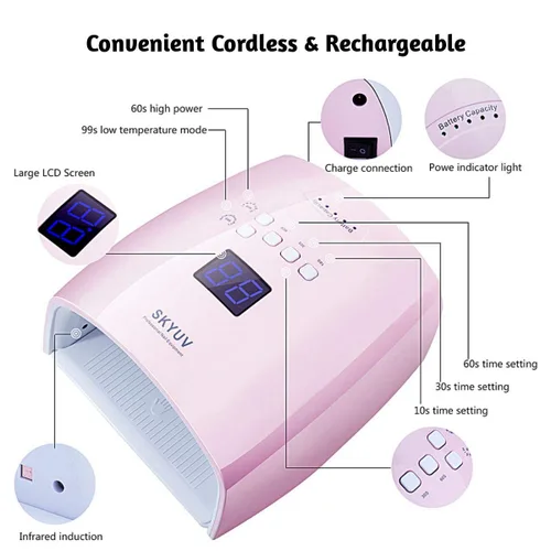 Vista 5 de Lámpara de uñas LED UV de secado más rápido, recargable de secado de esmalte de uñas, secador de uñas LED, sensor automático, luz profesional