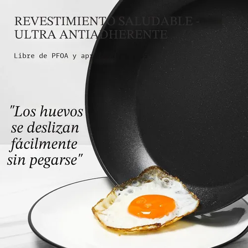 Vista 2 de Juego de sartén – 3 sartenes antiadherentes con tapas, sin PFOA, compatible con inducción, color negro