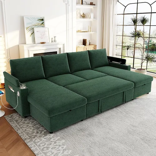 Vista 21 de JIVOIT Sofá modular modular de 93.7 pulgadas con otomana móvil, moderno en forma de U, sofá cama en forma de L con reposabrazos de almacenamiento