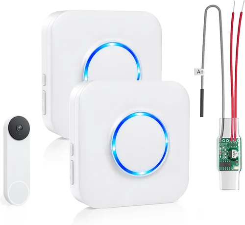 Vista 12 de Satisure Timbre inalámbrico para timbre de puerta Google Nest (con cable, 2ª Gen y 3ª Gen) Extensor de timbre con receptor se conecta a 58 timbres