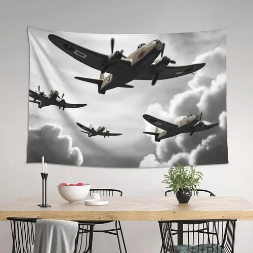 Vista 6 de VTCTOASY Tapiz estampado de la Segunda Guerra Mundial para colgar en la pared, bonito tapiz de pared para dormitorio, sala de estar, 60 x 40 pulgadas