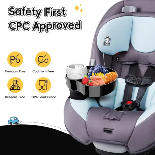 Vista 2 de Bandeja de asiento de automóvil para niños, bandeja de viaje con portavasos para niños pequeños, organizador de alimentos para asiento de automóvil