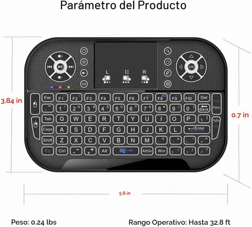 Vista 7 de Mini teclado Bluetooth A8, dos modos (2.4 GHz/Bluetooth) controlador de teclado inalámbrico con panel táctil y mouse combinado, retroiluminación RGB