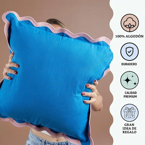 Vista 2 de Fundas de almohada Folkulture Juego de 2 fundas de almohada decorativas (50 x 50 cm) Fundas de almohada azules de algodón para sofá o lindas