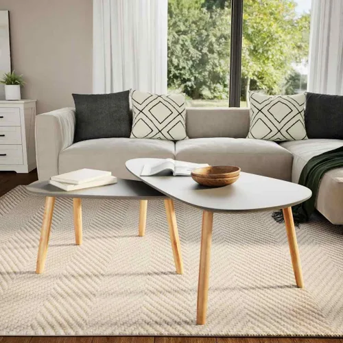 Vista 3 de Coffee Tables 2 pcs Gray Solid Pinewood Large Coffee Table Dining Table Mesas De Centro para Sala Patio Coffee Table for Balcony Bedroom Garden Park