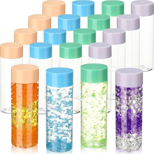 Vista 12 de Hoolerry 16 botellas sensoriales de plástico vacías con tapas, botellas de agua sensoriales de plástico transparente reutilizables