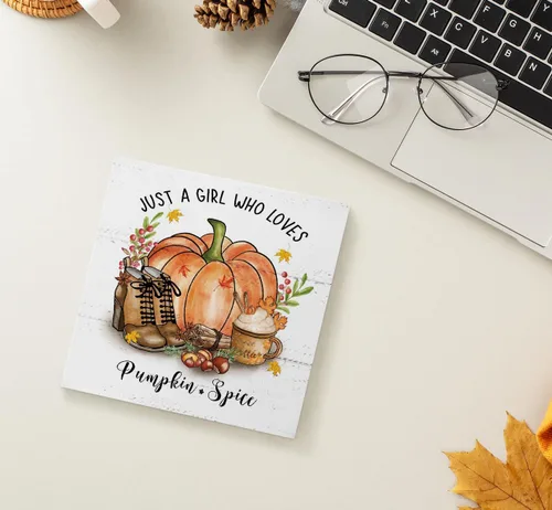 Vista 5 de Just a Girl Who Loves Calabaza Calabaza Calabaza Otoño Taza Café Caja Caja Cartel Decoración de Escritorio Rústico Otoño Temporada Acción de Gracias
