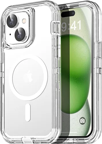Vista 28 de AICase Funda transparente para iPhone 16e/13/iPhone 14, compatible con MagSafe 3 en 1, resistente protección contra caídas, cuerpo completo, a
