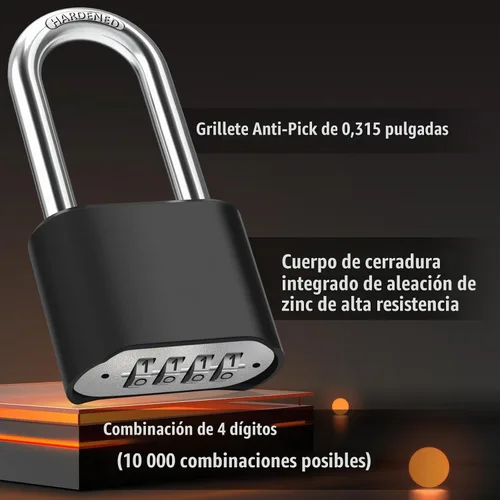 Vista 5 de Candado de combinación con grillete largo de 6.35 cm, Diyife - Candado grande para exteriores resistente a la intemperie, diseño de contraseña