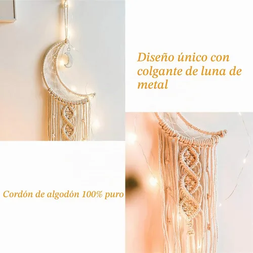 Vista 3 de Tarklanda Decoración de atrapasueños de luna y estrella, 2 piezas boho para el hogar, luna y estrella, macramé para colgar en la pared, decoración