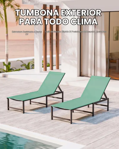 Vista 3 de Tumbona de aluminio para patio al aire libre, verde