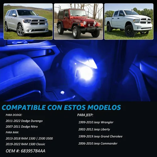 Vista 4 de Luces LED de cortesía interiores Bestview para alféizar de Dodge Durango Ram 1500 2500 3500 Classic Nitro Jeep Wrangler Commander Grand Cherokee Azul