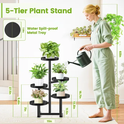Vista 2 de Soporte de metal para plantas de 5 niveles para interiores, soportes de esquina escalonados para múltiples plantas, 27 pulgadas de alto, soporte