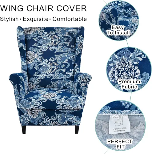 Vista 29 de Eco-Ancheng Funda para silla Wingback, 2 piezas, respaldo de ala, fundas de elastano para sillón con respaldo de ala, fundas para sillón con parte