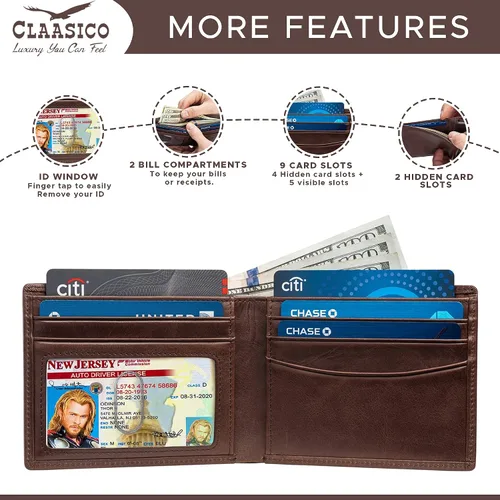 Vista 2 de Cartera para hombre billetera RFID delgada de piel auténtica regalo para hombres empaquetado en una elegante caja de regalo