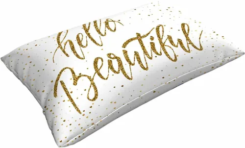 Vista 3 de Mugod Funda de almohada rectangular con purpurina dorada, cita motivacional, Hello Beautiful, funda de cojín decorativa para sofá de 20 x 30 pulgadas