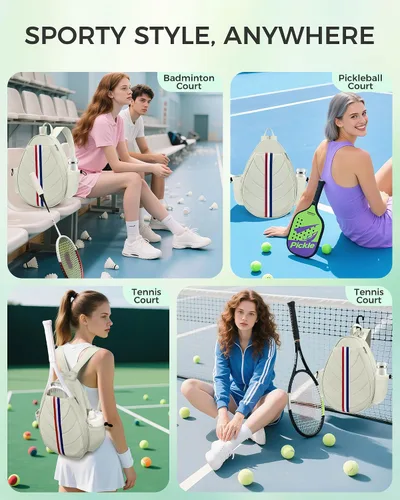 Vista 7 de Bolsa de tenis, mochila de tenis resistente al agua para mujeres y hombres, diseño de bandolera acolchada para tenis, pickleball, raquetas