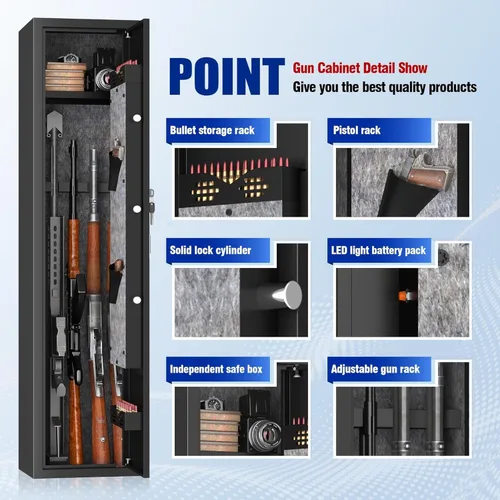 Vista 4 de No requiere montaje: 6-10 armas de fuego seguras para rifles y pistolas, no requiere montaje de armas y bloqueo biométrico, caja fuerte para rifle