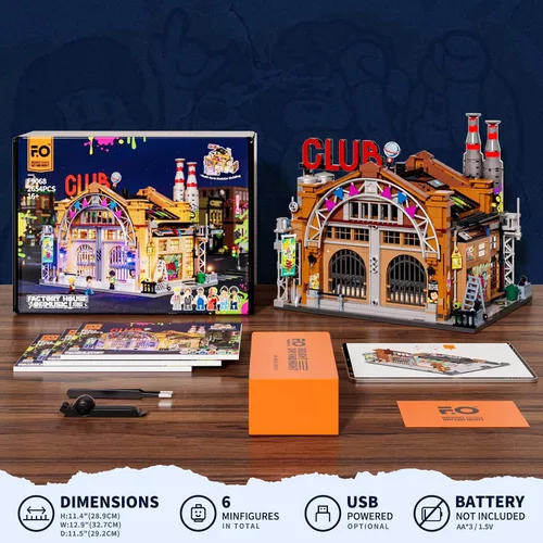 Vista 7 de FUNWHOLE Factory House of Music Lighting - Juego de ladrillos de construcción – Street Fusion Music Club City Town Kit de colección modular