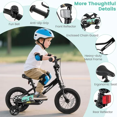 Vista 7 de COSTWAY Bicicleta para niños de 12/14/16/18 pulgadas, bicicleta de entrenamiento para niños y niñas con ruedas de entrenamiento extraíbles