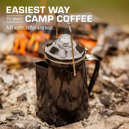 Vista 5 de COLETTI Cafetera Percolator clásica: la cafetera de camping más nostálgica, ahora modernizada [esmalte negro, 12 tazas]