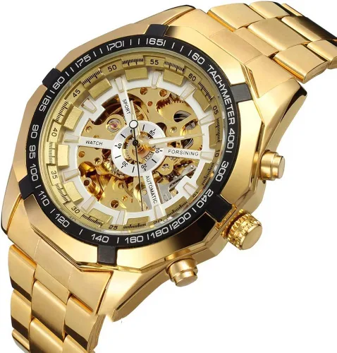 Vista 2 de FANMIS Relojes de esqueleto para hombre, reloj automático de lujo con pulsera de acero inoxidable