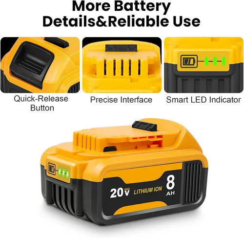 Vista 12 de Reemplazo de batería de 8.0Ah para batería Dewalt 20V MAX, con estación de cargador DCB112 Amarillo